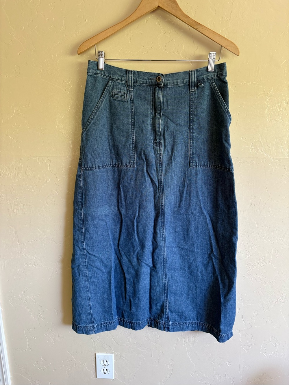 Vintage 2000s 90s Denim Maxi Midi Jean Skirt White Stag Size 12 100% Cotton